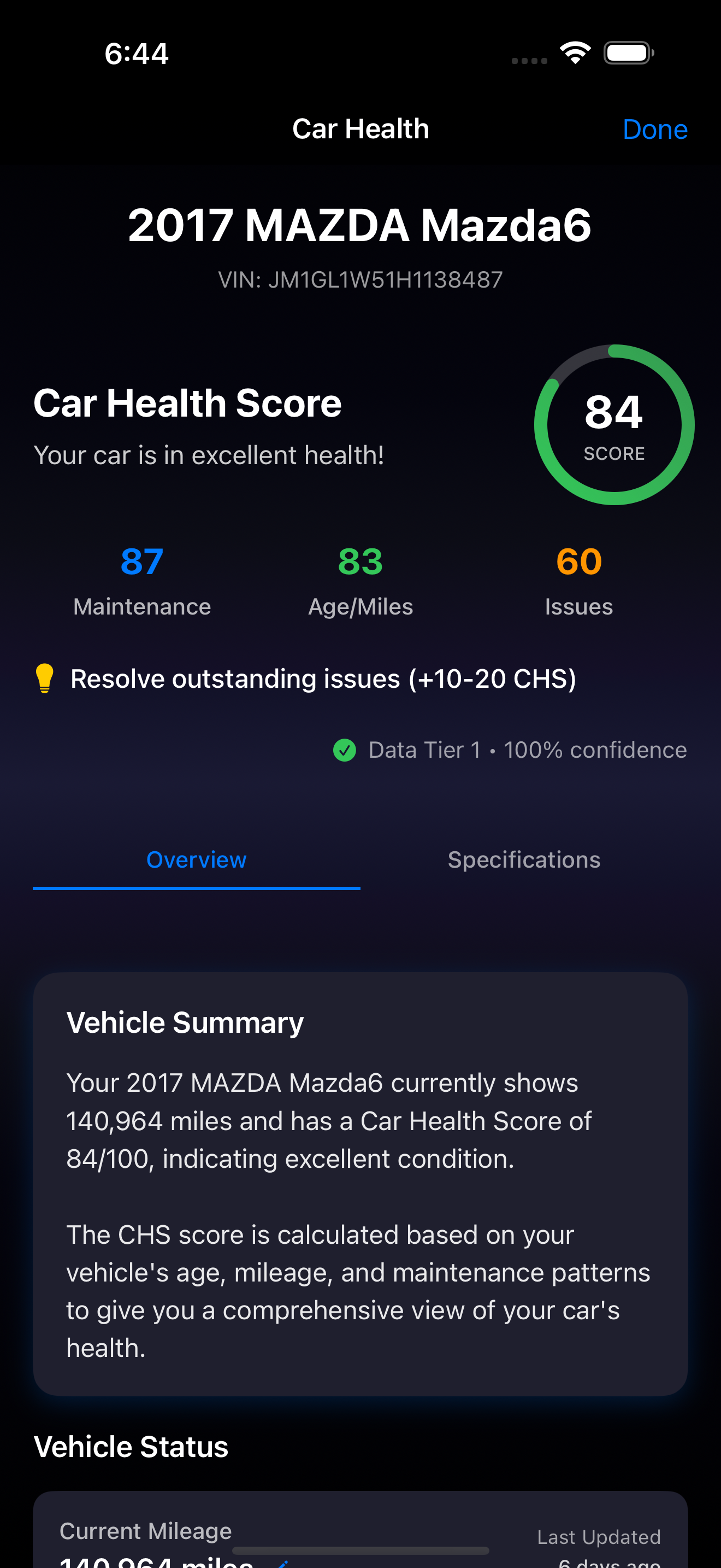 DriveVerse Car Health Score Interface
