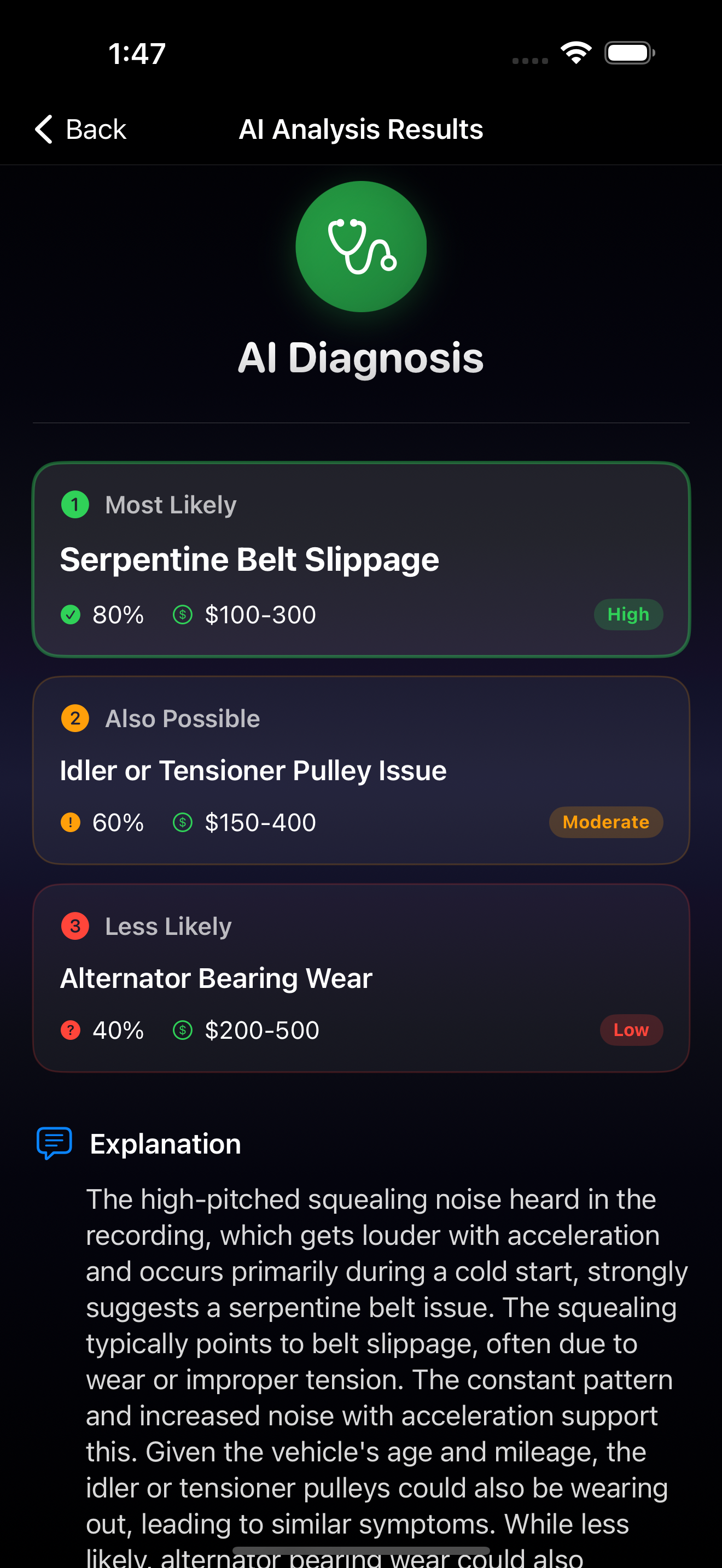 DriveVerse AI Diagnosis Results