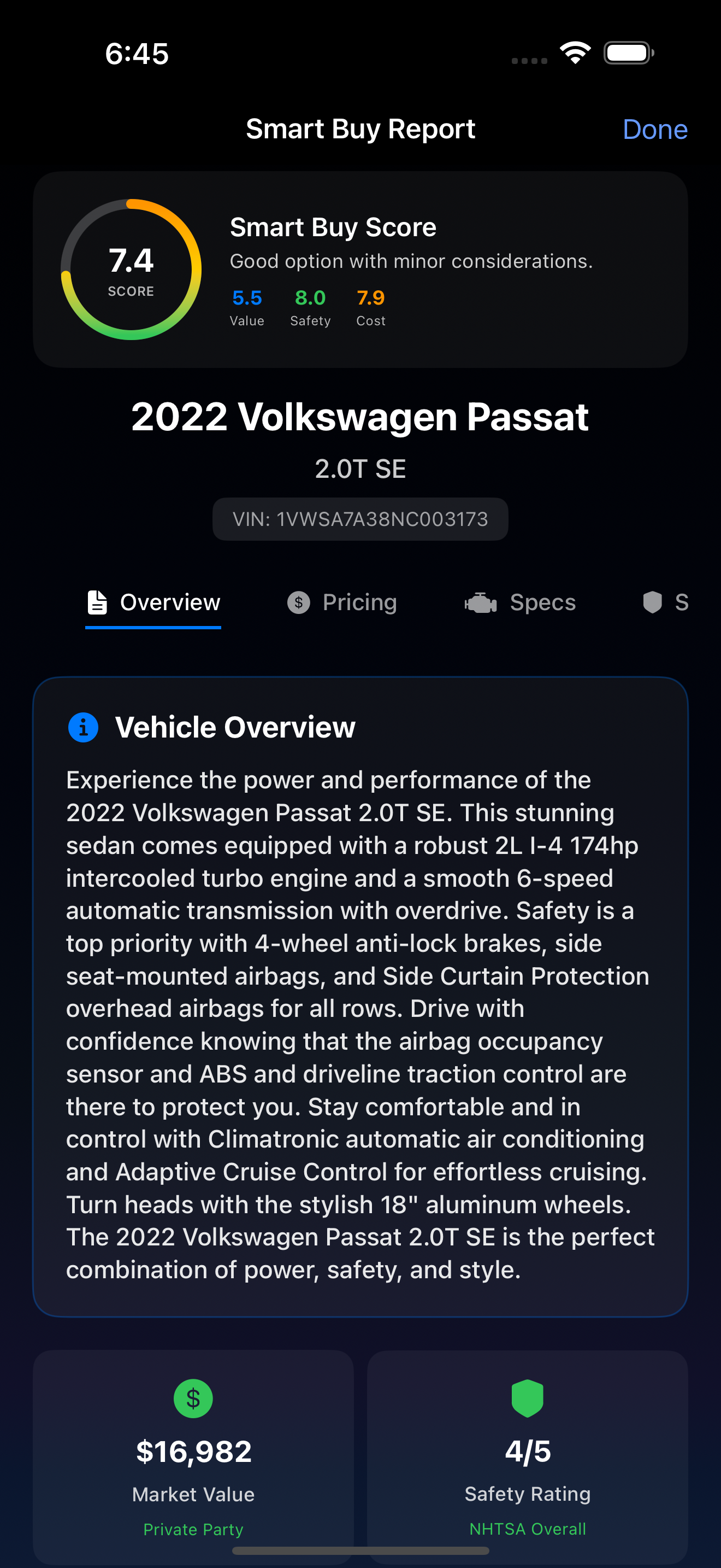 DriveVerse Smart Buy Score Interface
